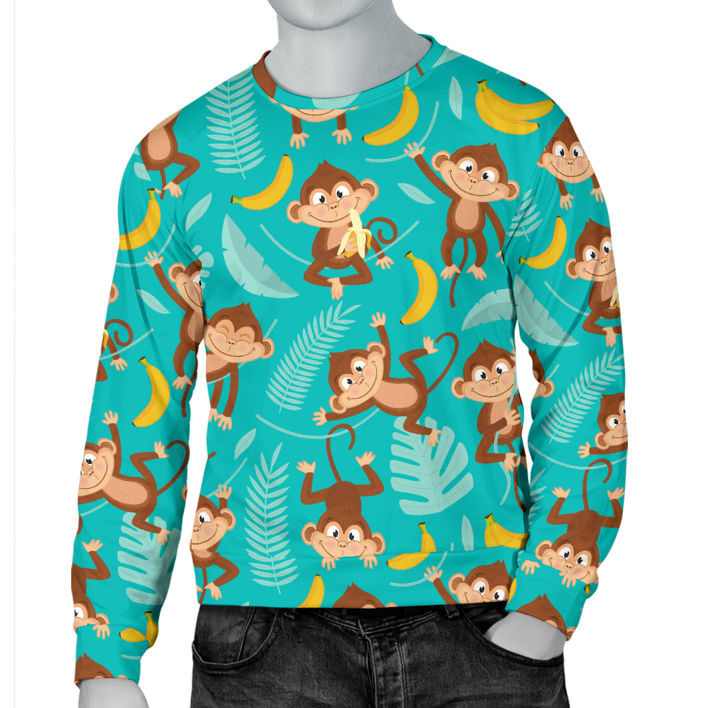 Monkey Happy Design Themed Print Men Long Sleeve Sweatshirt