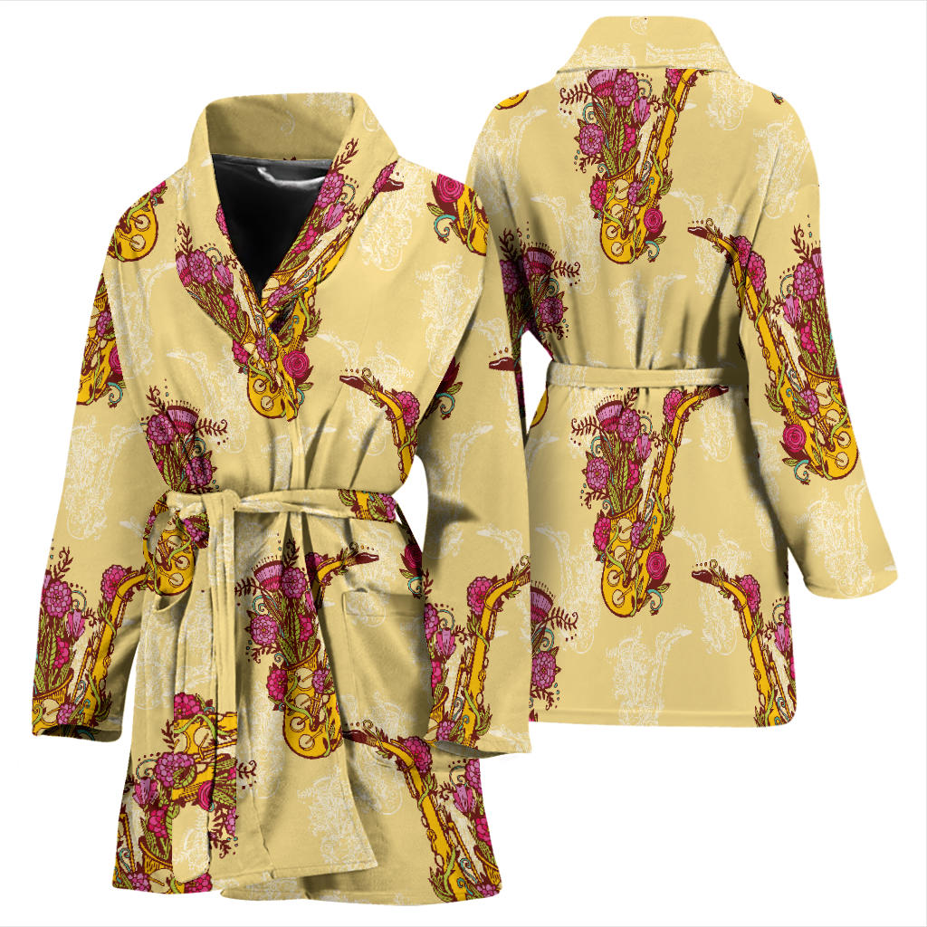 Saxophone Pattern Print Design 04 Women Bathrobe