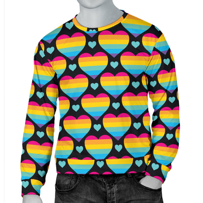 Rainbow Heart Print Pattern Men Long Sleeve Sweatshirt