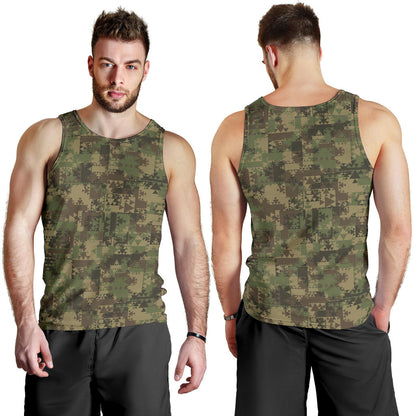Camouflage Aztec Green Army Print Men Tank Top