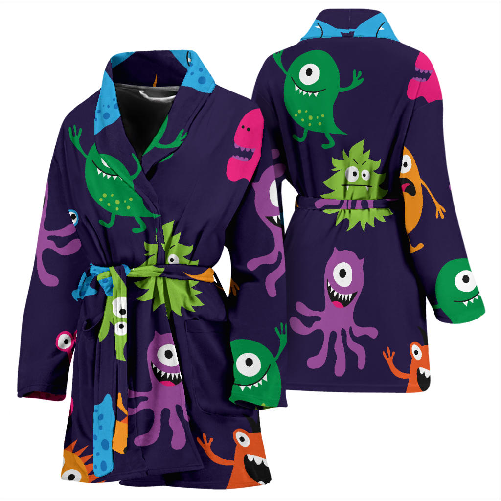 Monster Cartoon Pattern Print Design 02 Women Bathrobe