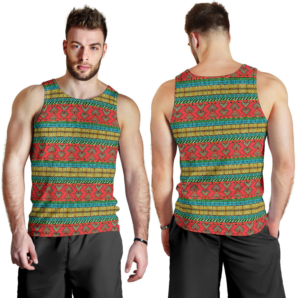 African Colorful Zigzag Print Pattern Men Tank Top