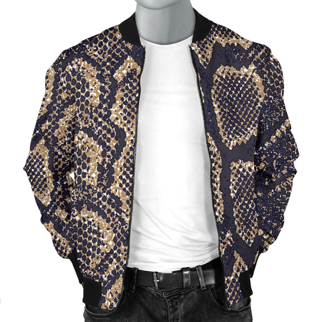 Snake Skin Pattern Print Men Bomber Jacket
