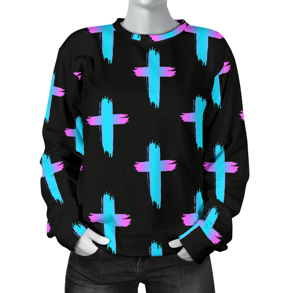 Christian Cross neon Pattern Women Long Sleeve Sweatshirt