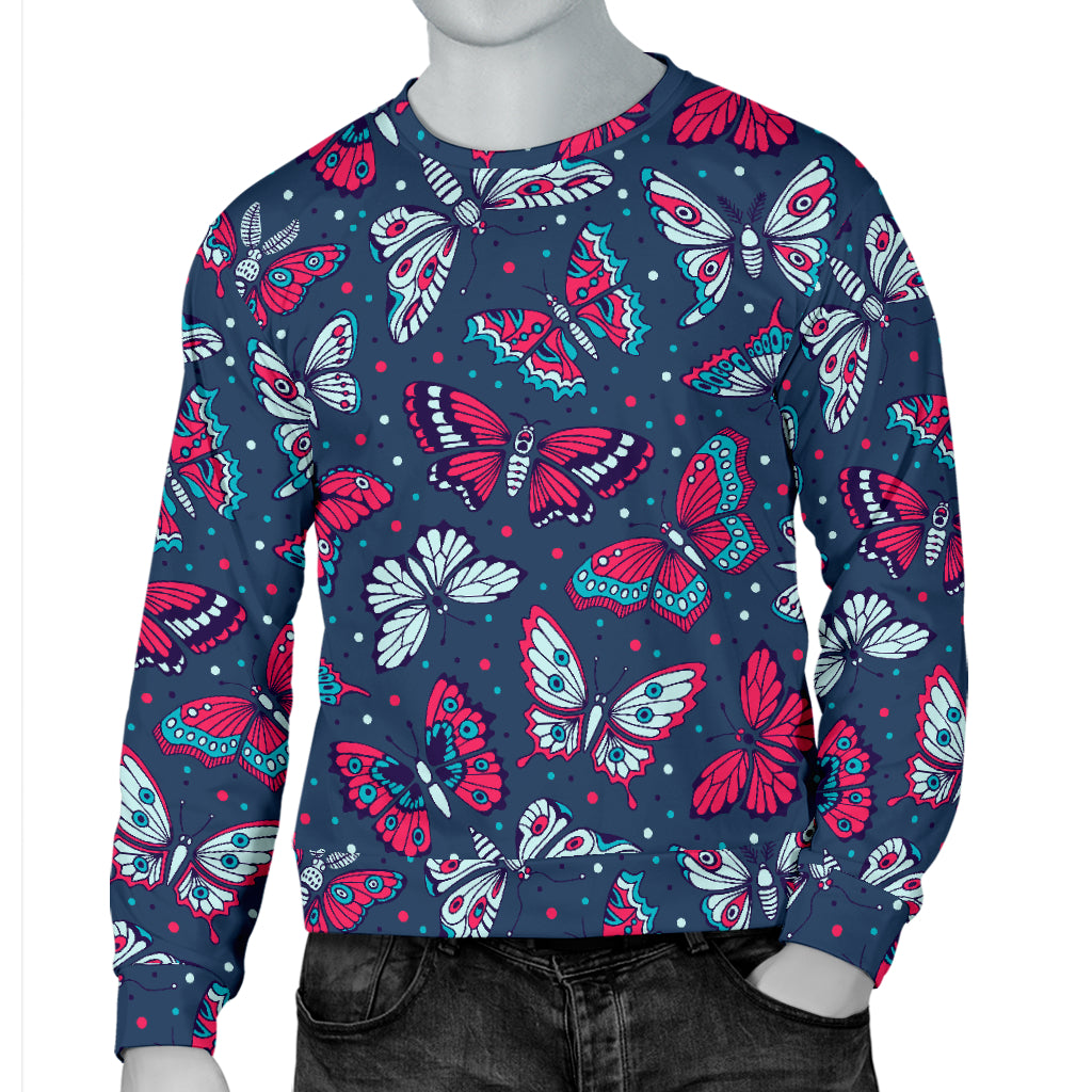 Butterfly Red Deep Blue Print Pattern Men Long Sleeve Sweatshirt