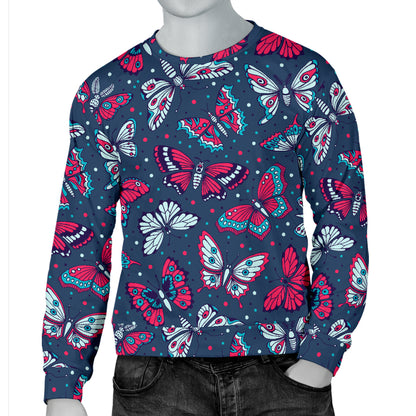 Butterfly Red Deep Blue Print Pattern Men Long Sleeve Sweatshirt