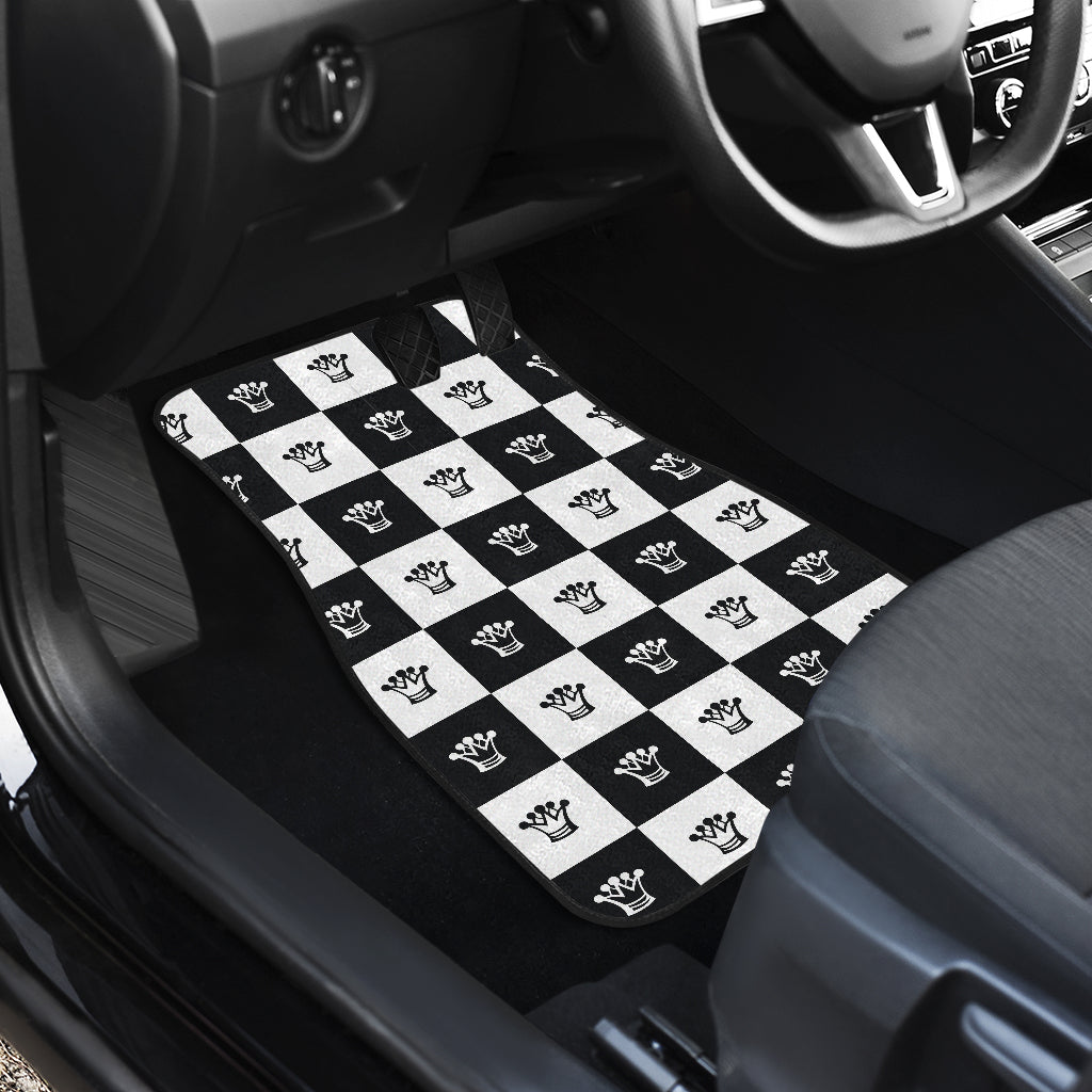 Checkered Flag Crown Pattern Car Floor Mats Front Back