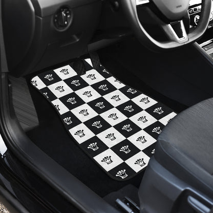 Checkered Flag Crown Pattern Car Floor Mats Front Back