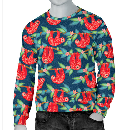 Sloth Red Design Themed Print Men Long Sleeve Sweatshirt