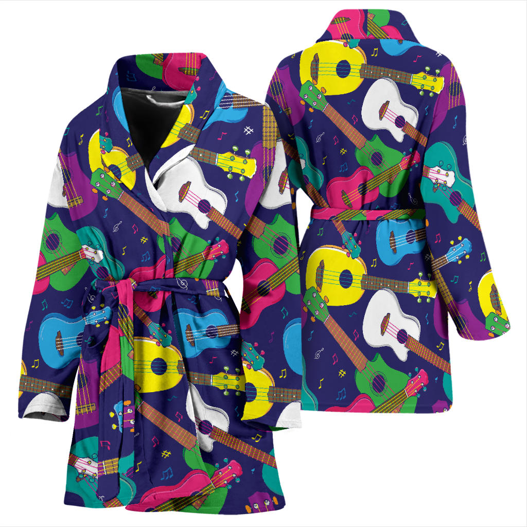 Ukulele Pattern Print Design 02 Women Bathrobe