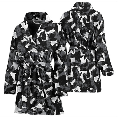 Crow Pattern Print Design 01 Women Bathrobe