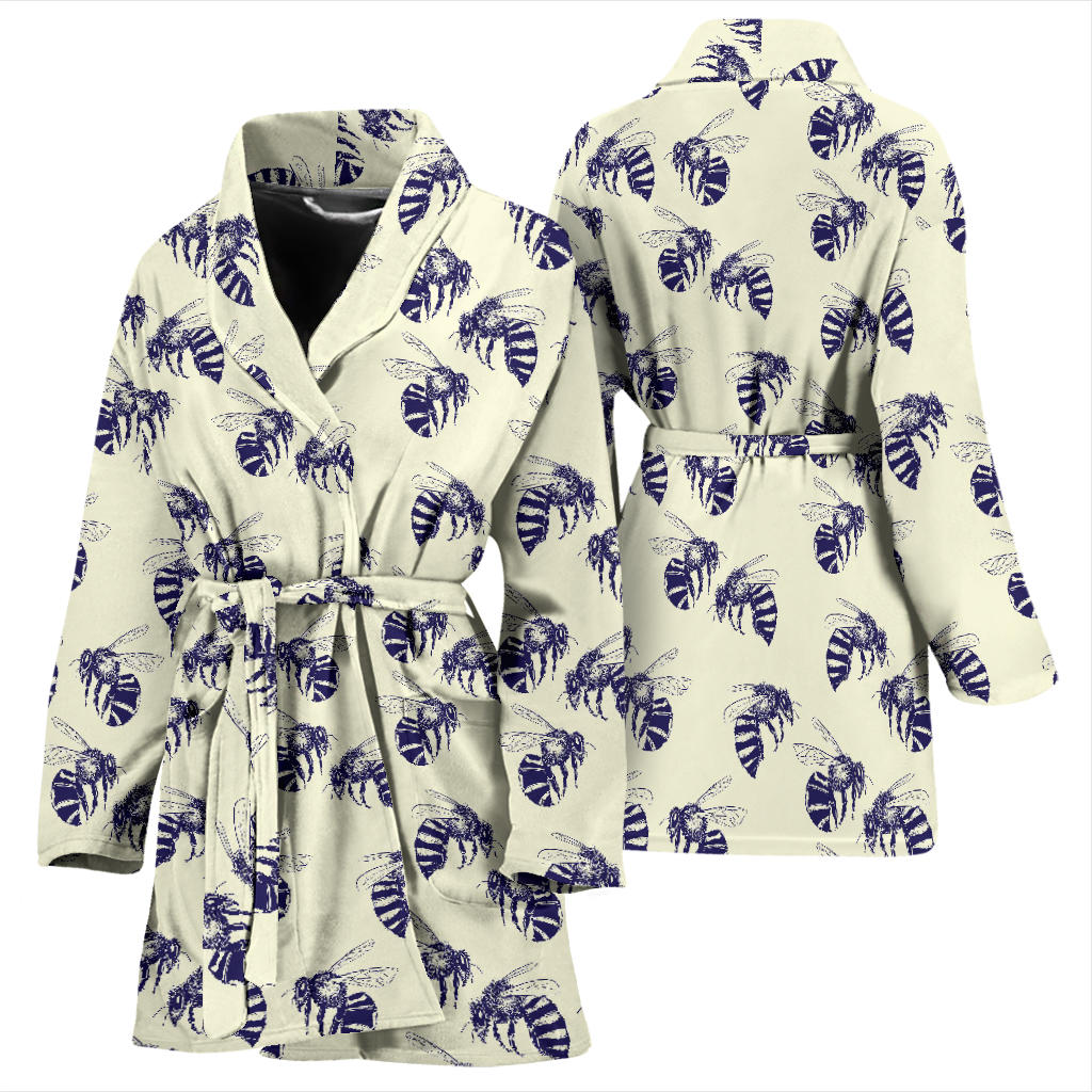 Bee Pattern Print Design 02 Women Bathrobe