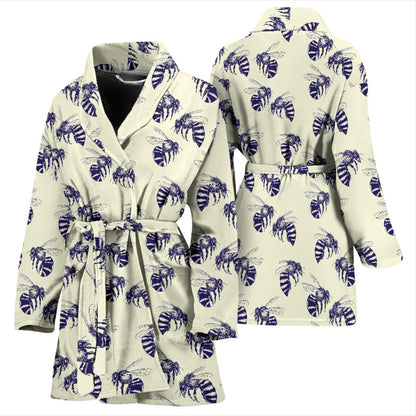 Bee Pattern Print Design 02 Women Bathrobe