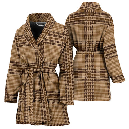 Houndstooth Brown Pattern Print Design 04 Women Bathrobe