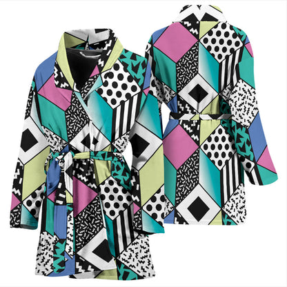 90s Pattern Print Design 3 Women Bathrobe