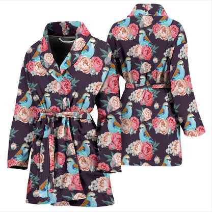 Bluebird Pattern Print Design 02 Women Bathrobe
