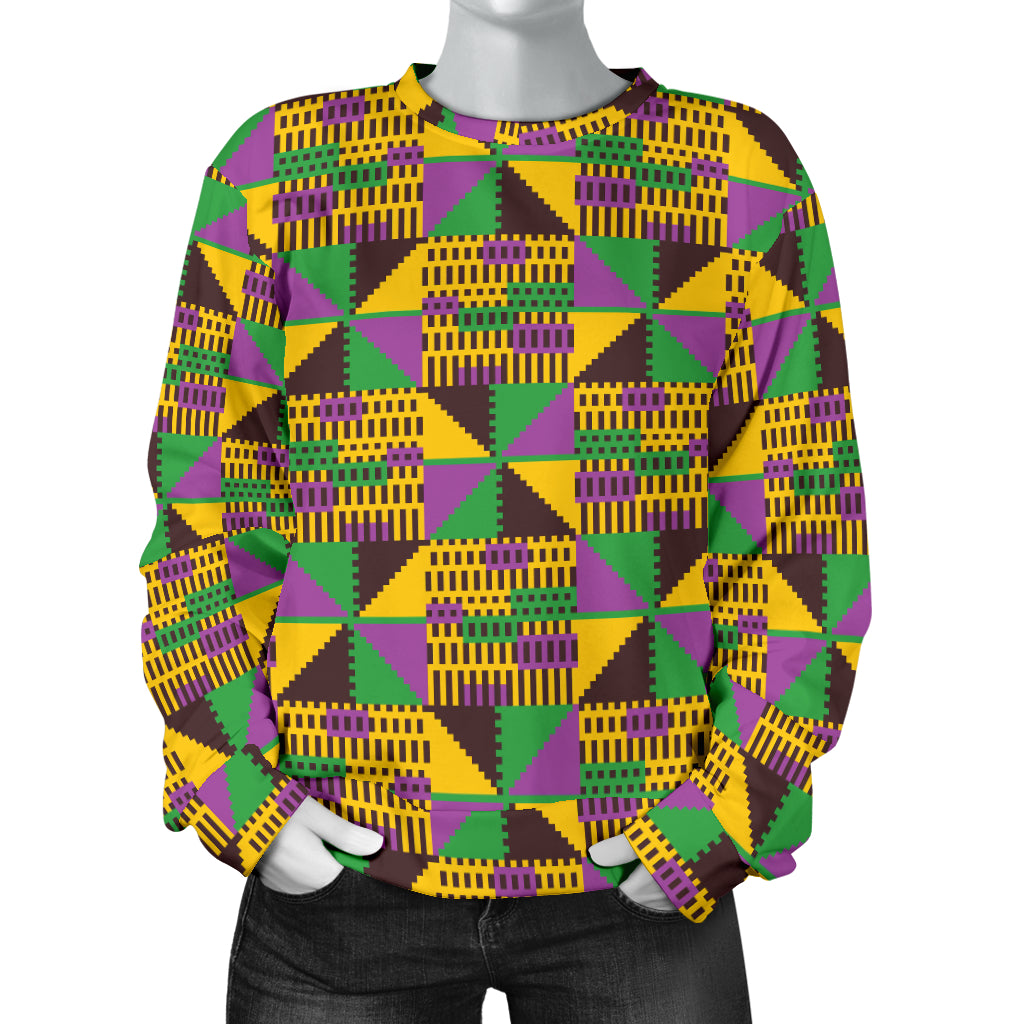 Kente Triangle Design African Print Women Long Sleeve Sweatshirt