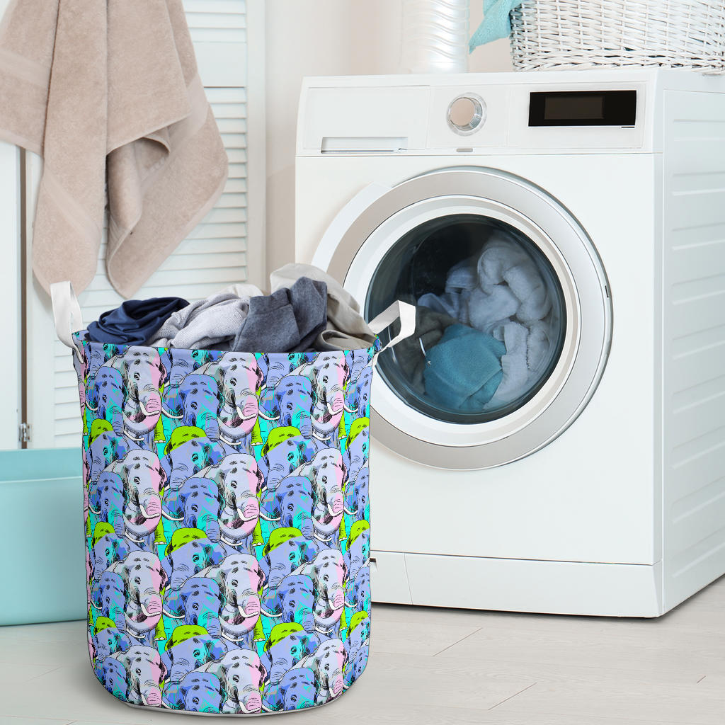 Elephant Art color Print Pattern Laundry Basket