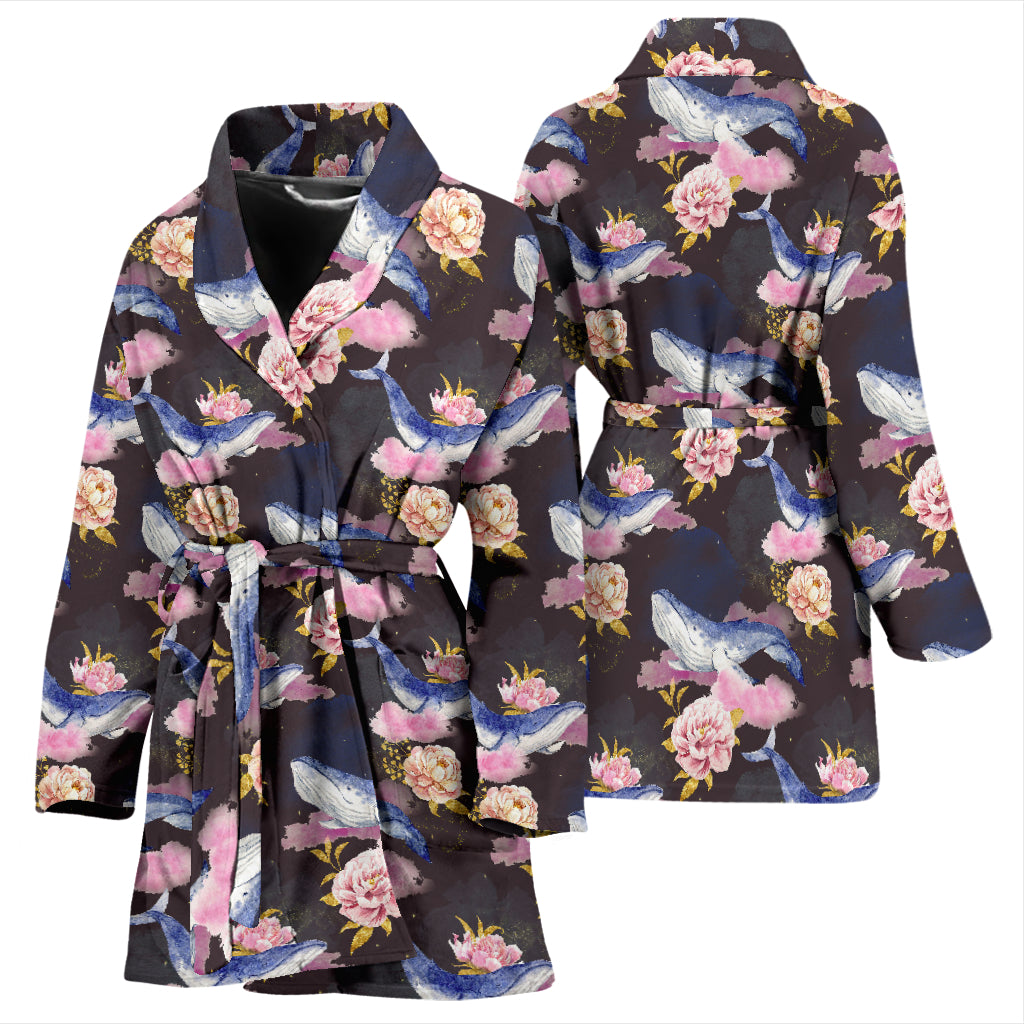 Blue Whale Print Design LKS401 Women Bathrobe