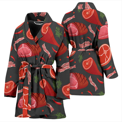Meat Pattern Print Design 03 Women Bathrobe