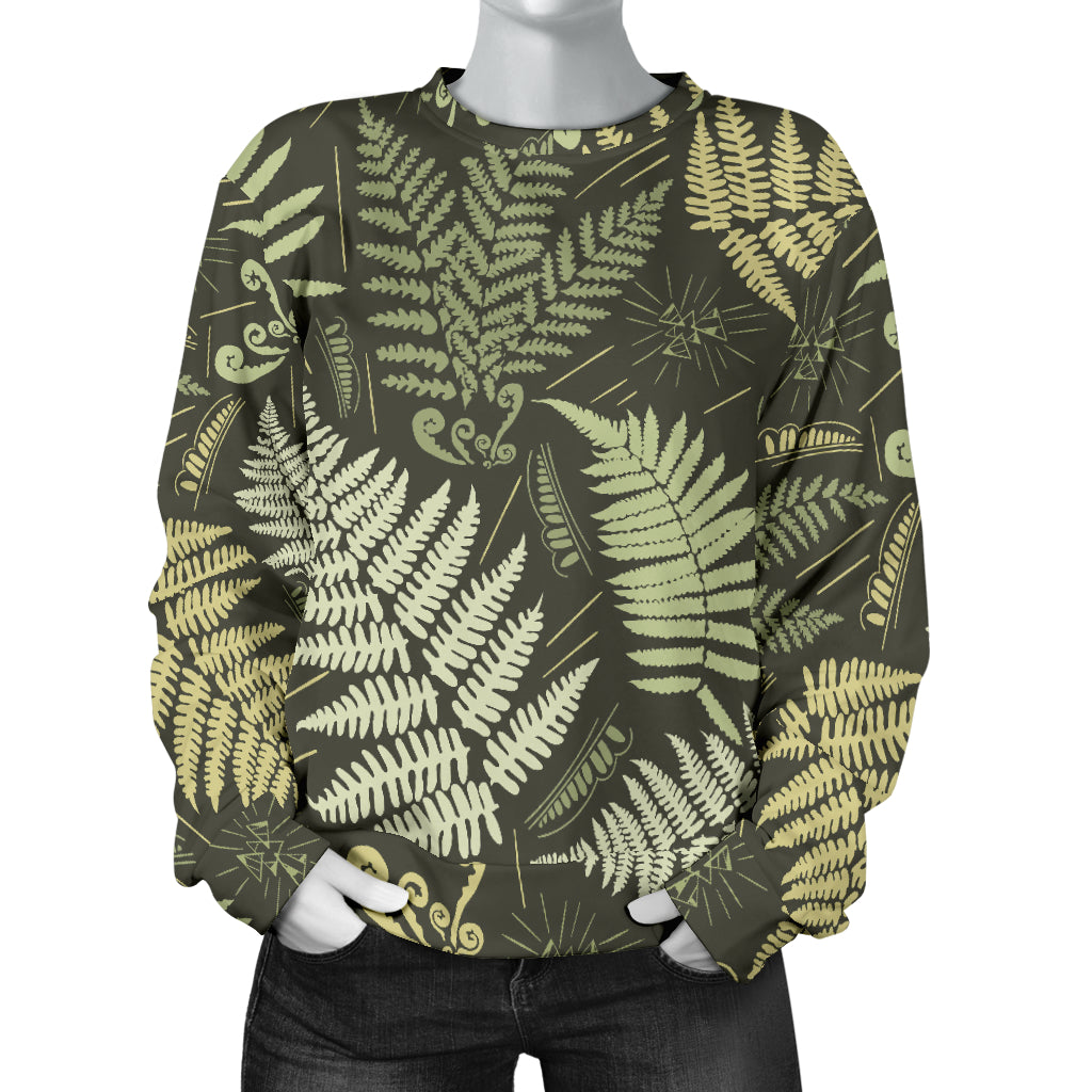 Fern Leave Green Print Pattern Women Long Sleeve Sweatshirt