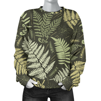 Fern Leave Green Print Pattern Women Long Sleeve Sweatshirt