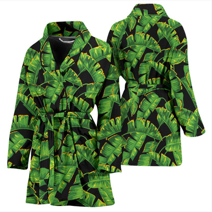 Banana Leaf Pattern Print Design 03 Women Bathrobe