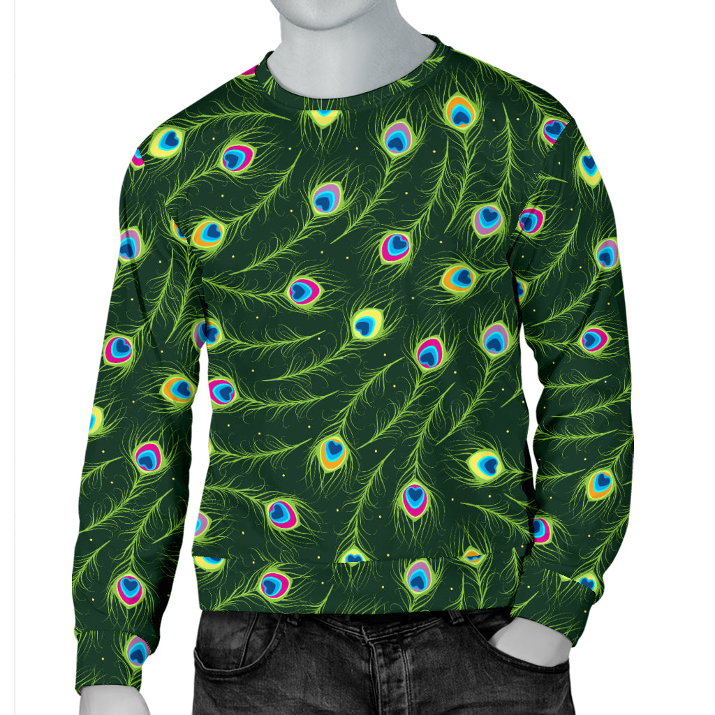 Peacock Feather Green Design Print Men Long Sleeve Sweatshirt