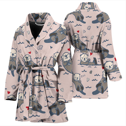 Sea Otter Pattern Print Design 02 Women Bathrobe