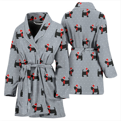 Scottish Christmas Themed Terriers Print Design LKS3018 Women Bathrobe