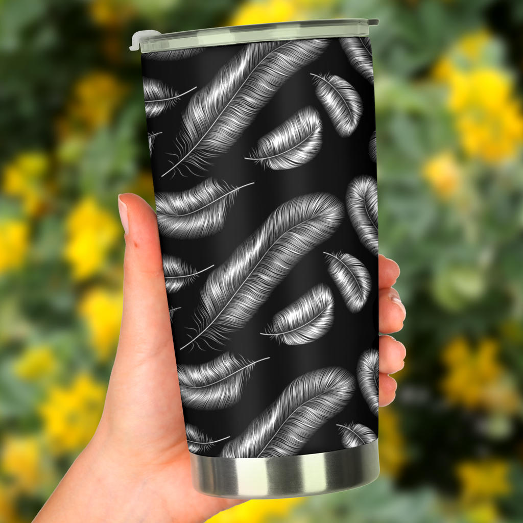 Feather Black White Design Print Tumbler