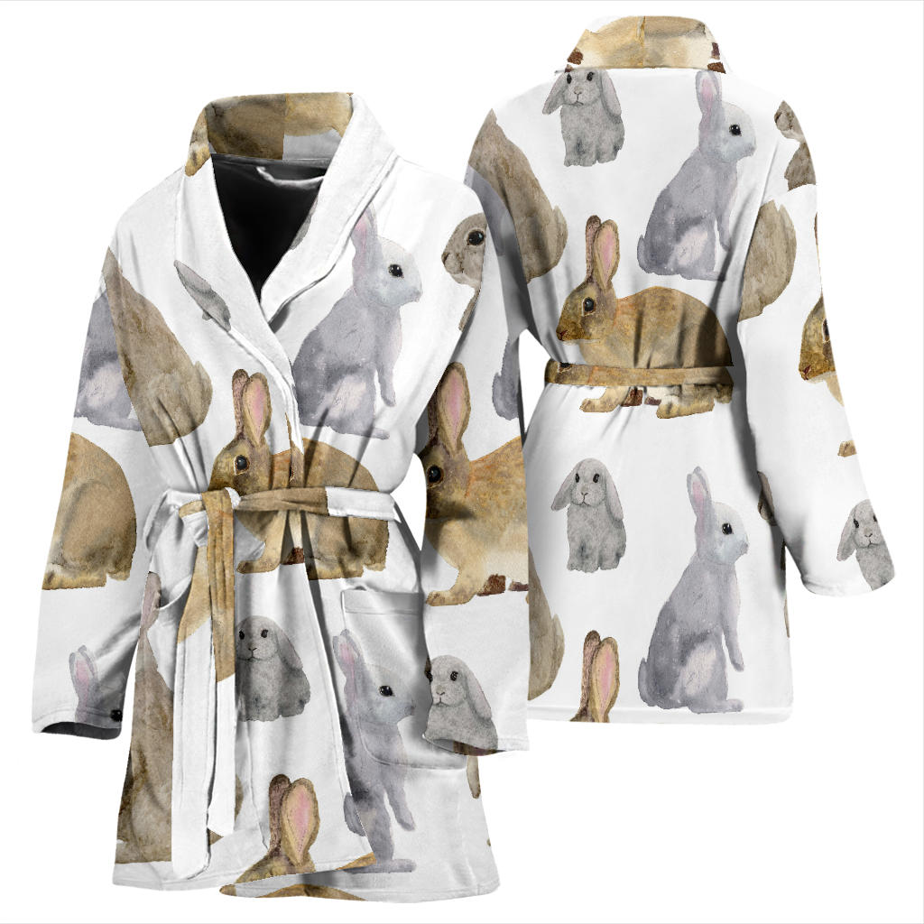 Rabbit Pattern Print Design 02 Women Bathrobe