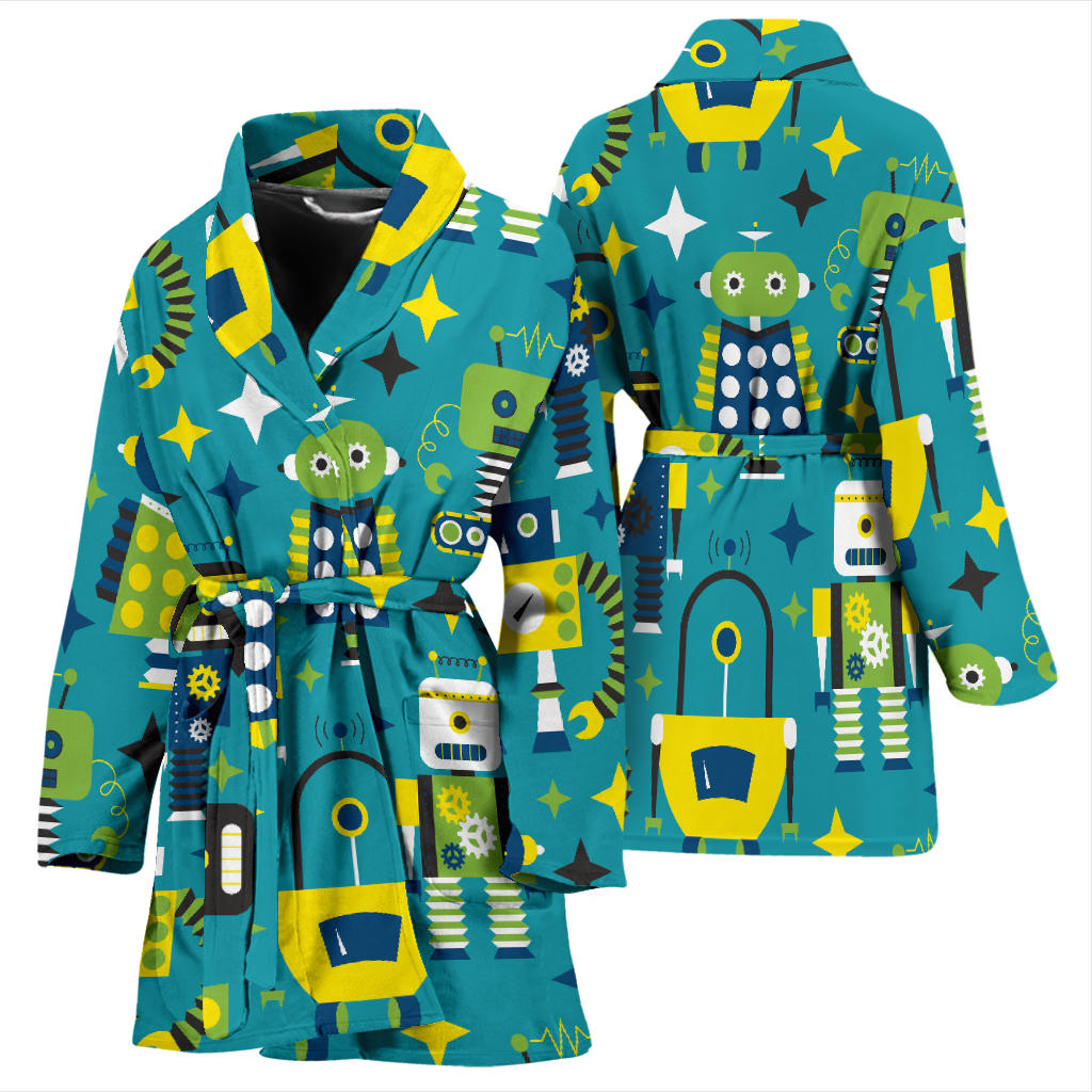 Robot Pattern Print Design A02 Women Bathrobe