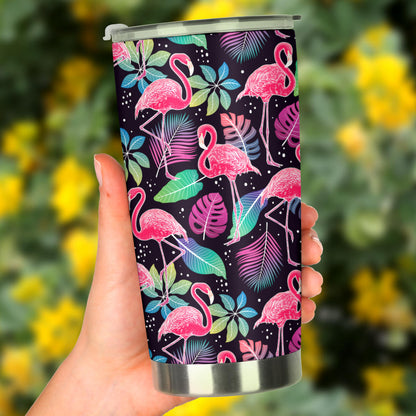 Flamingo Tropical leaves Neon Print Tumbler