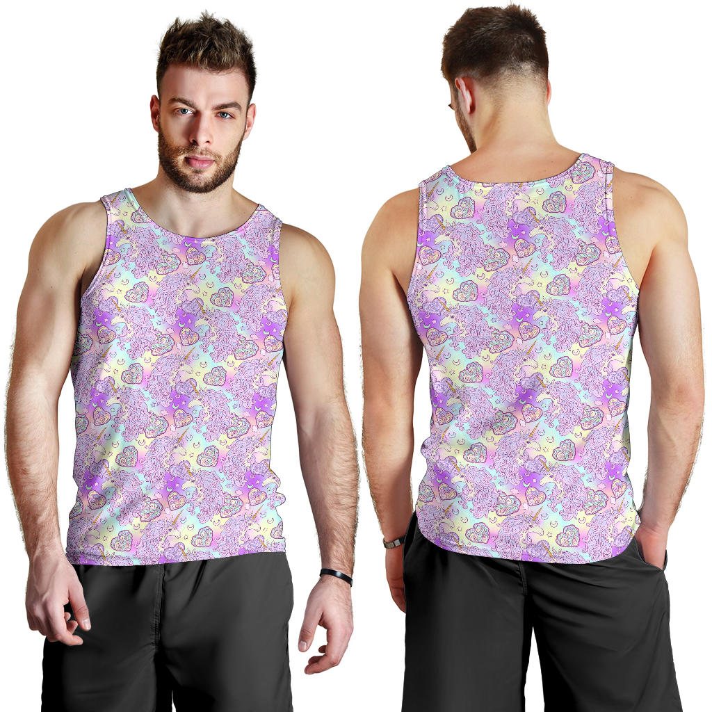 Unicorn Rainbow Star Heart Print Men Tank Top