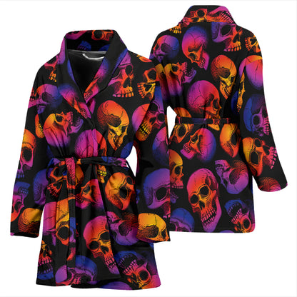 Skull Multicolor Print Design LKS3011 Women Bathrobe