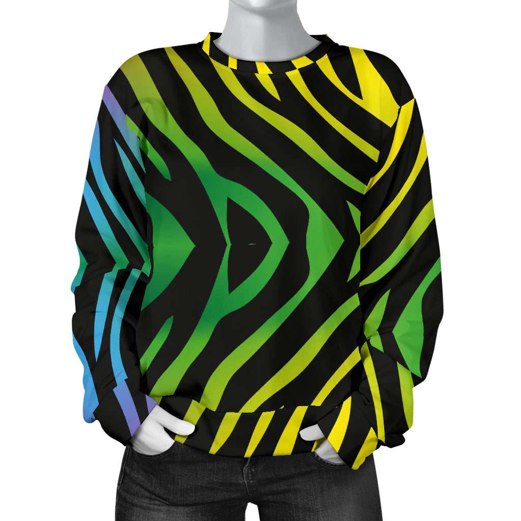 Rainbow Zebra Themed Print Women Long Sleeve Sweatshirt
