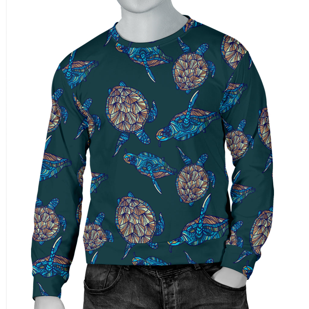 Sea Turtle Hand Drawn Blue Print Men Long Sleeve Sweatshirt