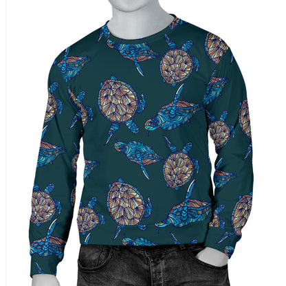 Sea Turtle Hand Drawn Blue Print Men Long Sleeve Sweatshirt