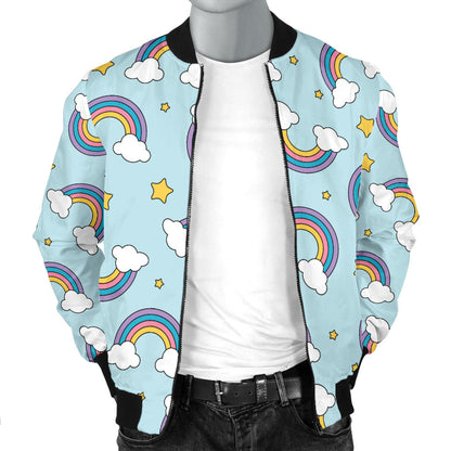 Rainbow Cloud Print Pattern Men Bomber Jacket