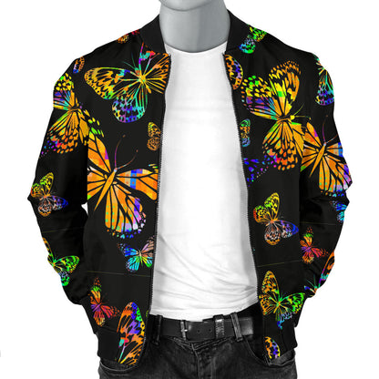 Butterfly Neon Color Print Pattern Men Bomber Jacket