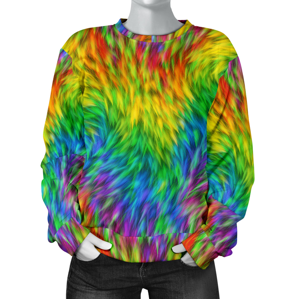 Rainbow Fur Design Print Women Long Sleeve Sweatshirt