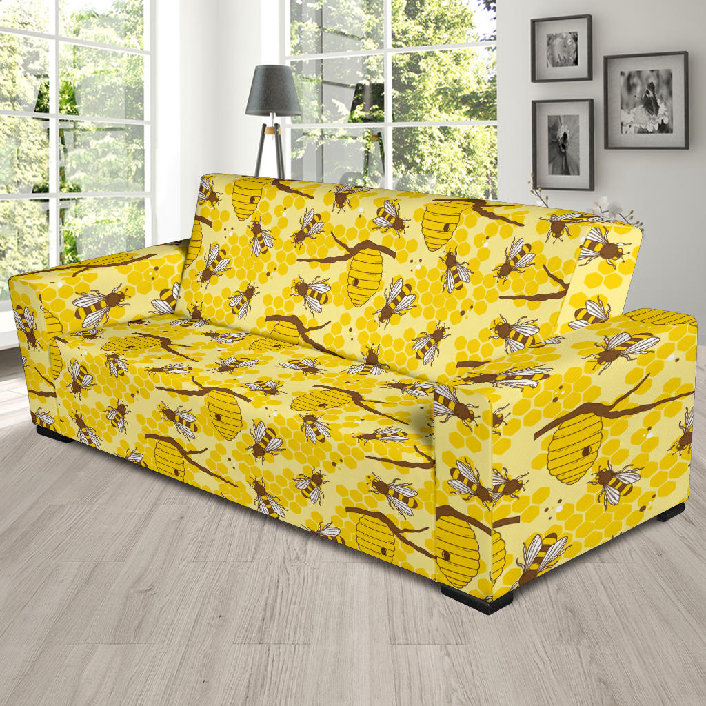 Bee With Honeycomb Print Design LKS302 Sofa Slipcover