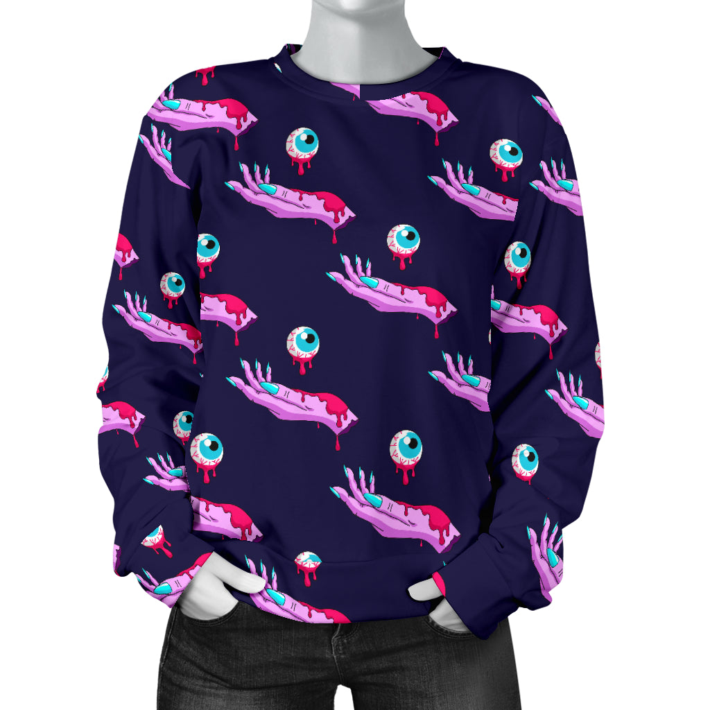 Zombie Pink Hand Design Pattern Print Women Long Sleeve Sweatshirt