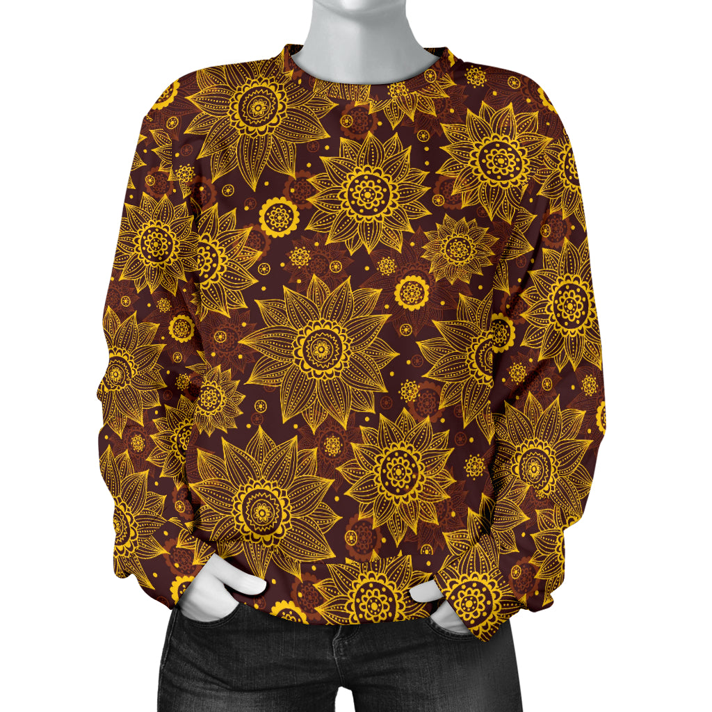 Gold Sunflower Hand Drawn Print Women Long Sleeve Sweatshirt