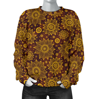 Gold Sunflower Hand Drawn Print Women Long Sleeve Sweatshirt