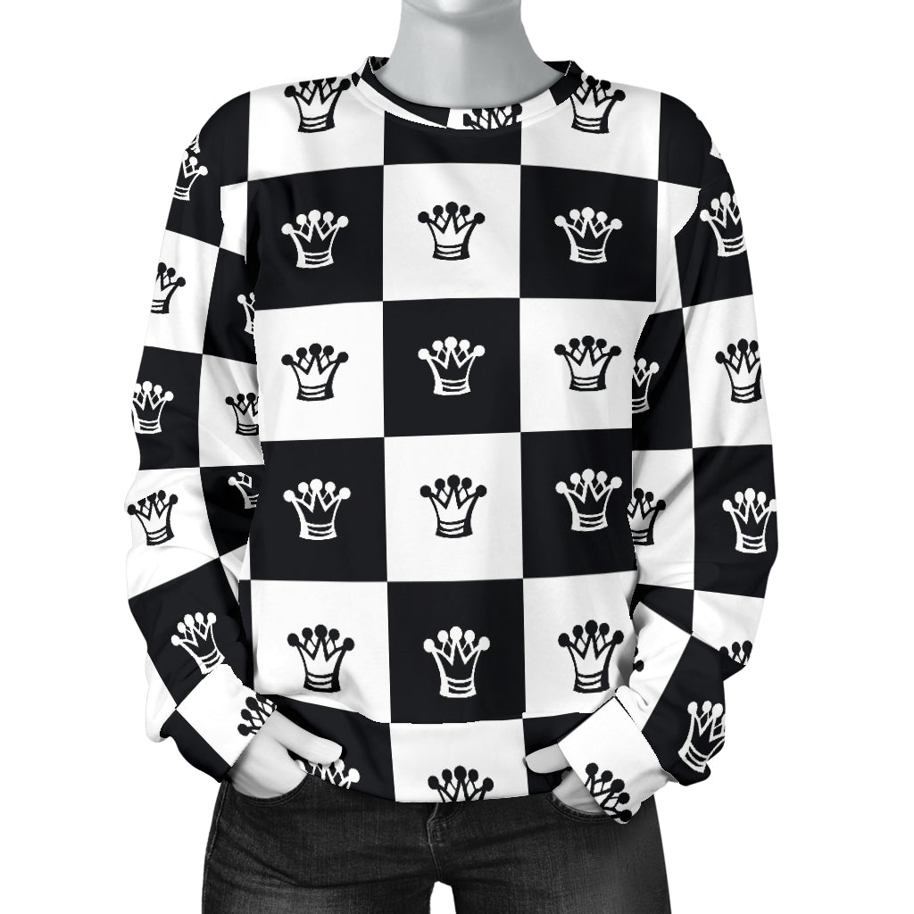 Checkered Flag Crown Pattern Women Long Sleeve Sweatshirt