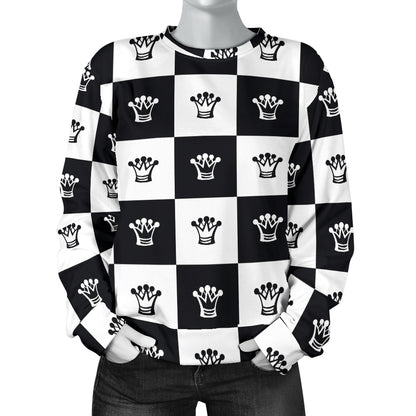 Checkered Flag Crown Pattern Women Long Sleeve Sweatshirt