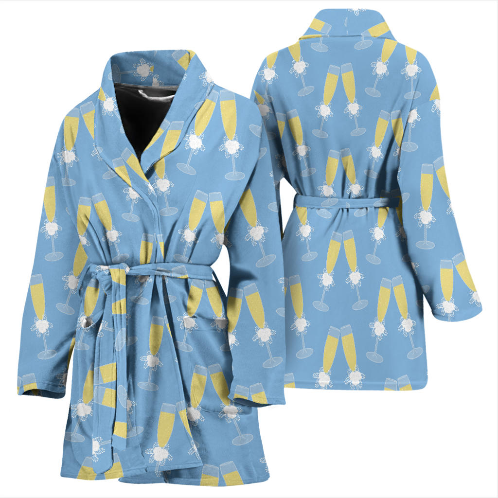 Champagne Pattern Print Design 06 Women Bathrobe