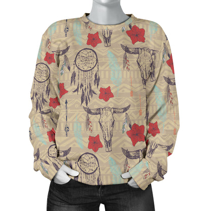Native Buffalo Head Themed Design Print Women Long Sleeve Sweatshirt